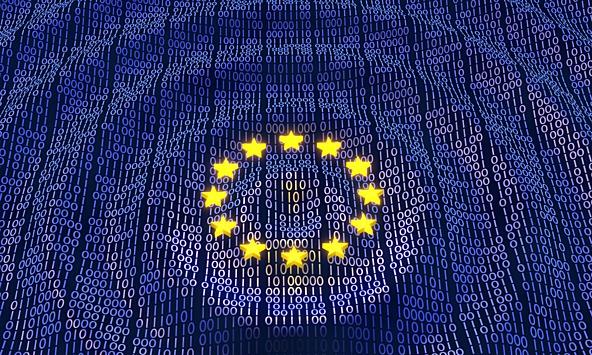 EU flag on data background